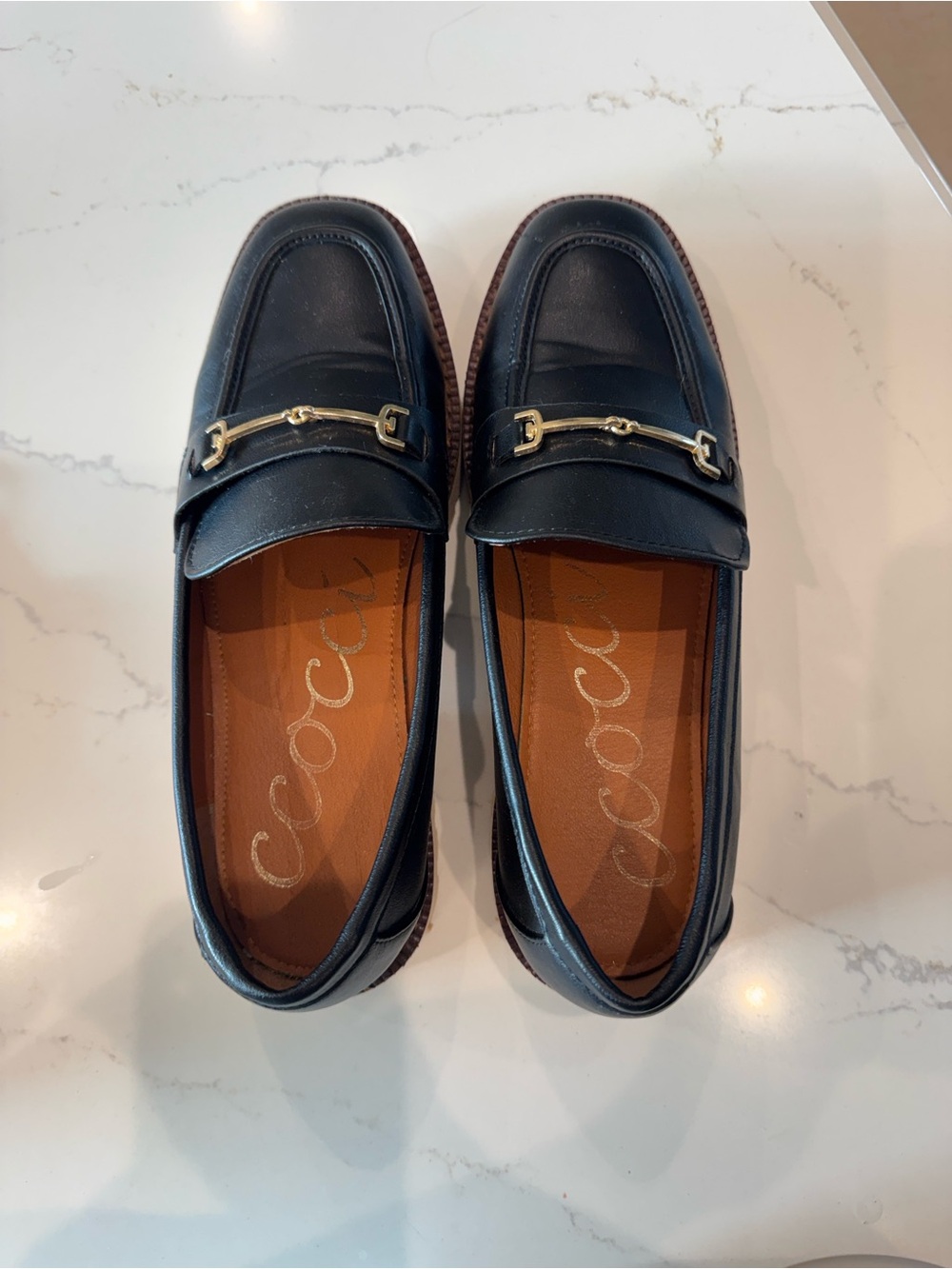 CCOCCI Black Leather Women's Bit Loafers with Gold Hardware
